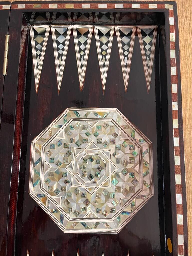 Handmade, Wooden Backgammon Board, Wood Chess Board, Mother of Pearl Inlay (21")