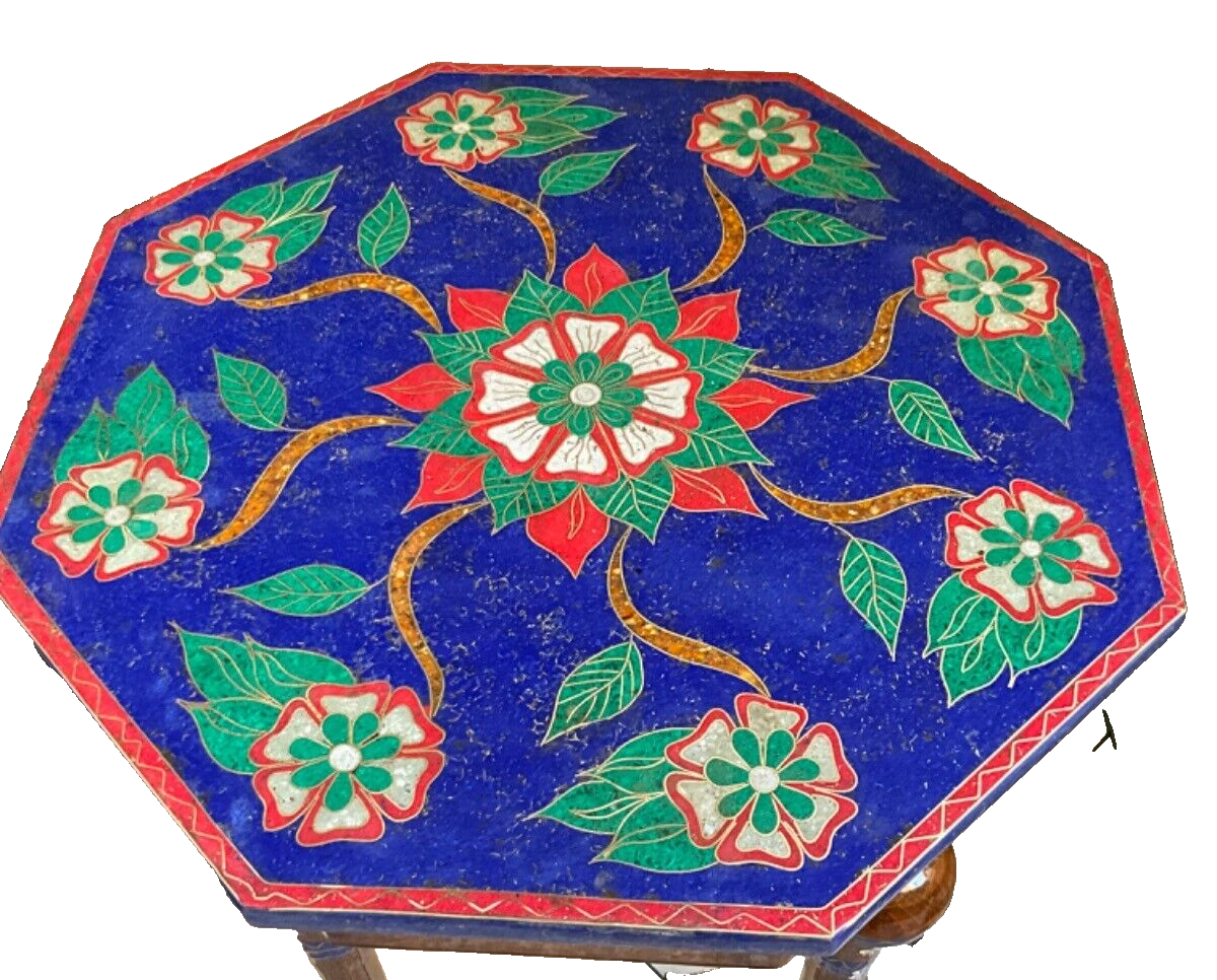 Handmade Wooden End Table Carving Wood Table Home Decor Mother of Pearl Inlay - Laila Hand Made Gifts