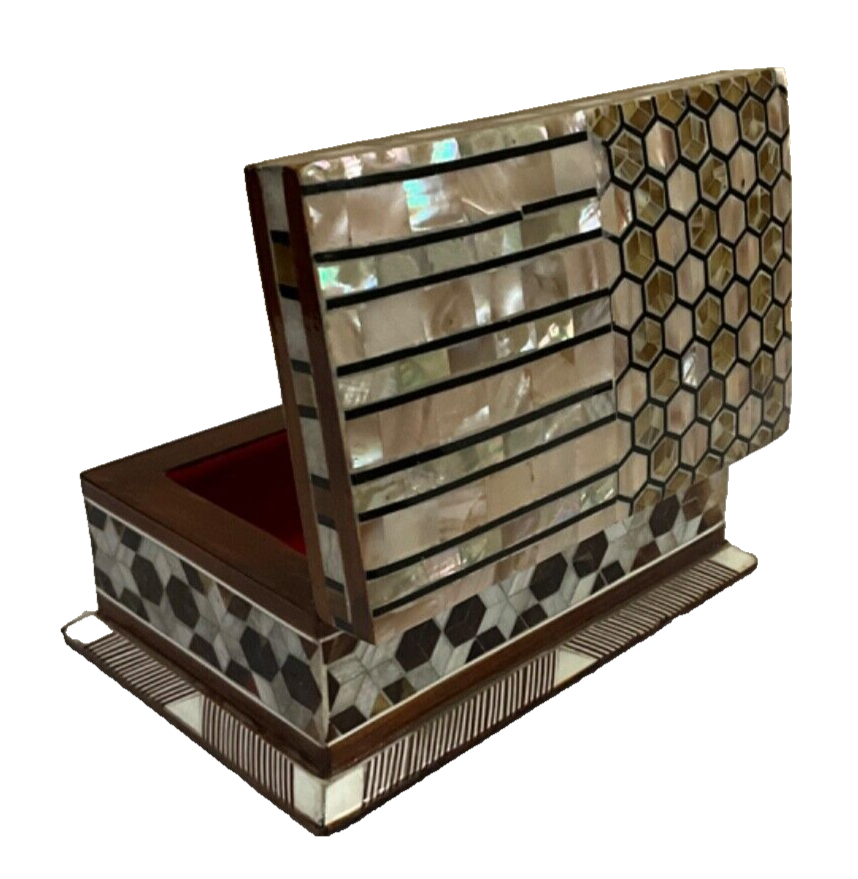 Handmade Wooden Jewelry Box Wood Trinket Storage Wood Box Mother of Pearl Inlay