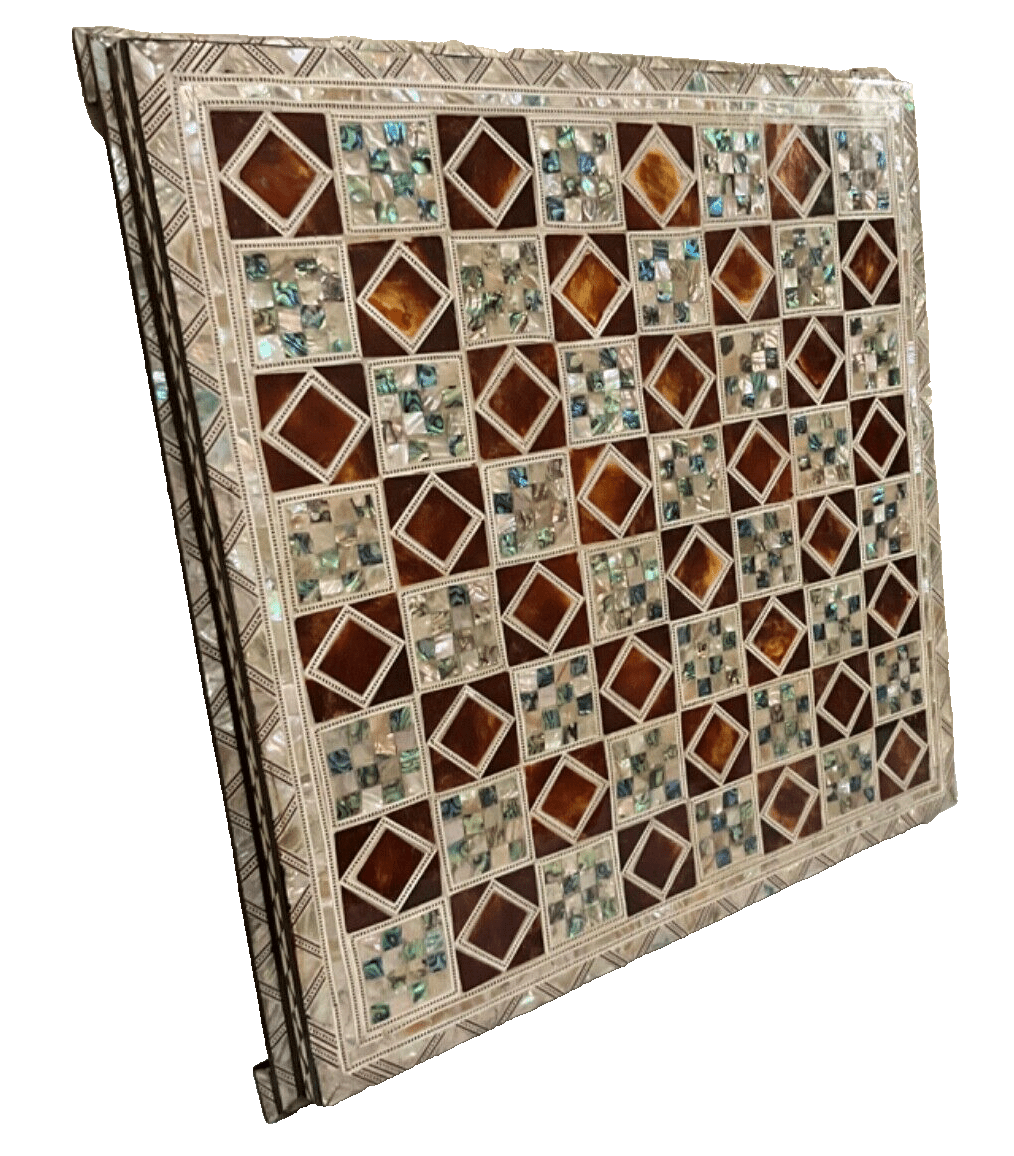 Handmade, Wood Chess Board, Game Board, Unique Board, Mother of Pearl Inlay 17" - Laila Hand Made Gifts