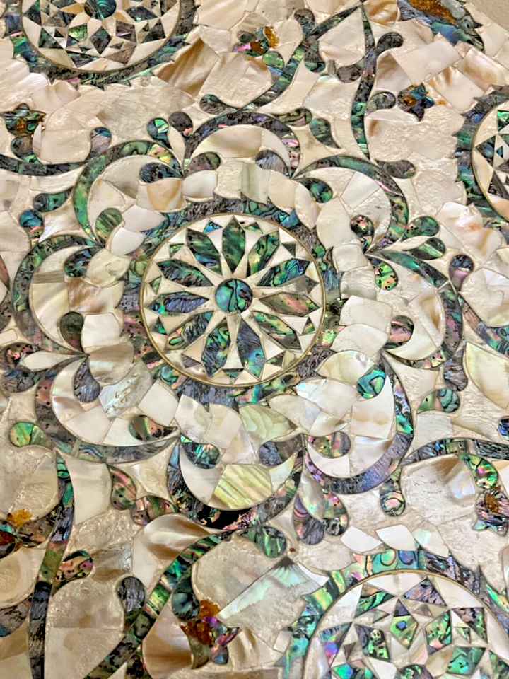 Handmade Wooden End Table Carving Wood Table Home Decor Mother of Pearl Inlay - Laila Hand Made Gifts