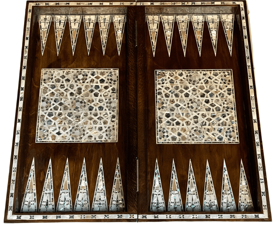 Handmade, Wooden Backgammon Board, Wood Chess Board, Mother of Pearl Inlay (20") - Laila Hand Made Gifts