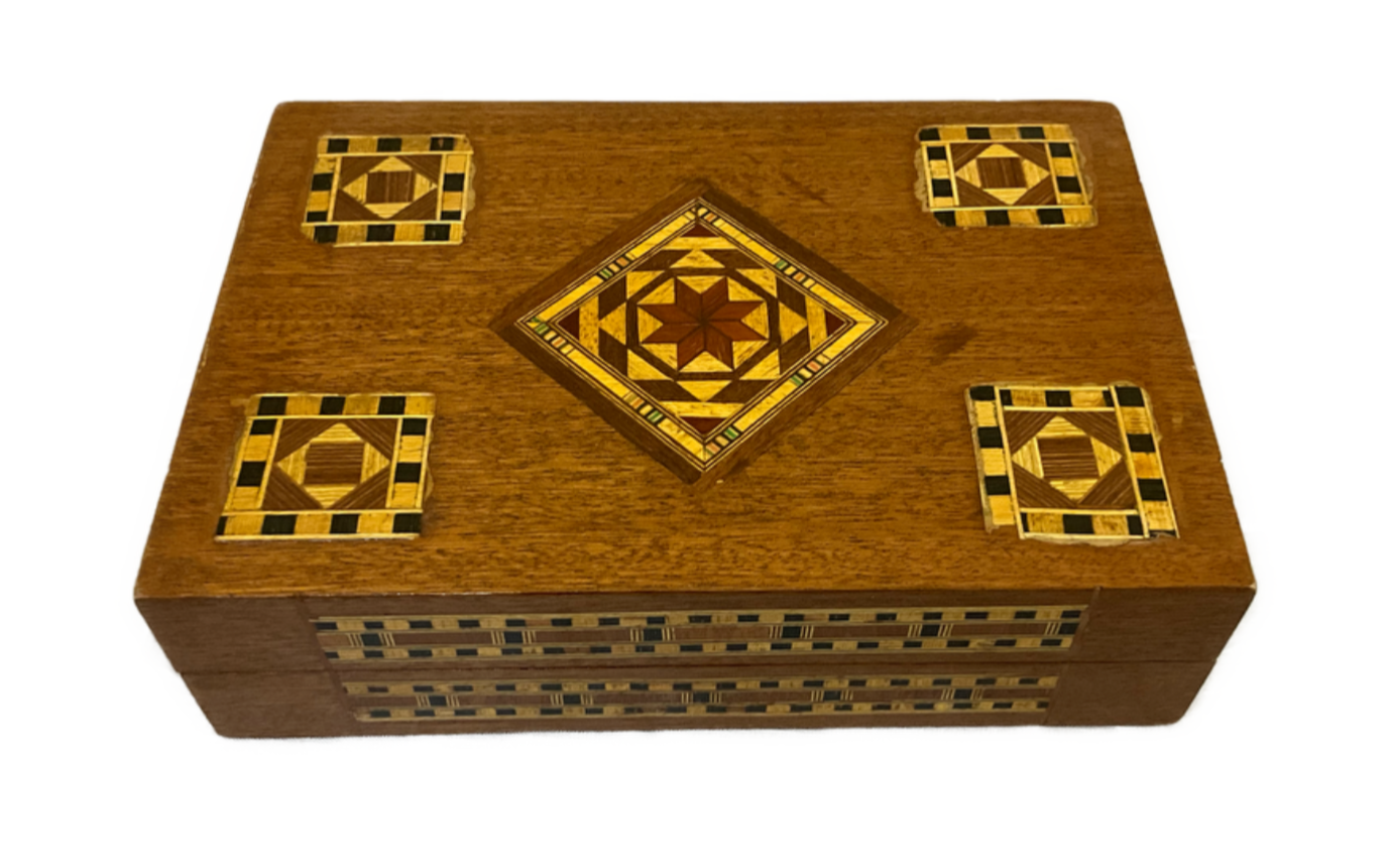 Handmade Wooden Jewelry Box Wood Trinket Storage Wood Box Marquetry Mosaic Inlay