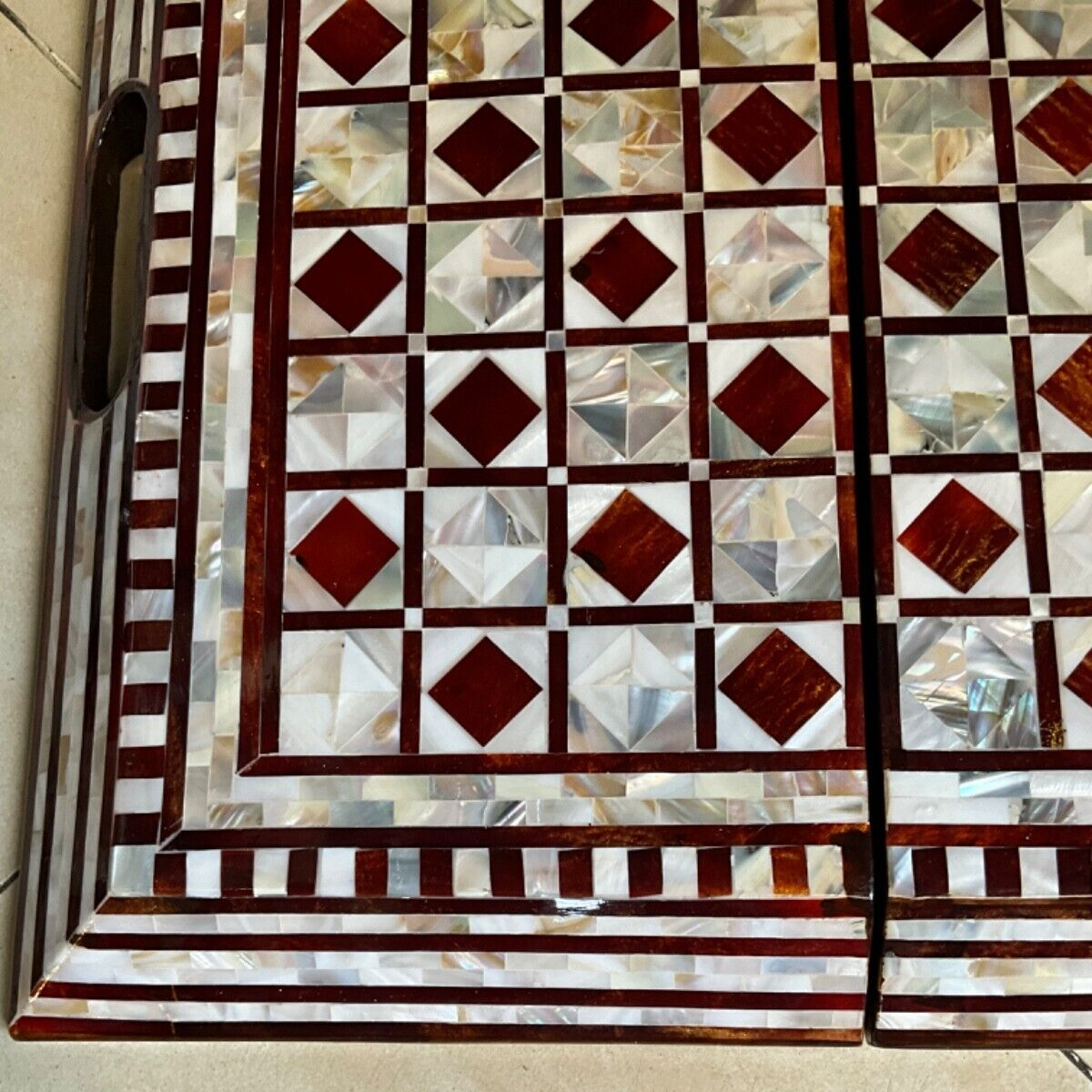 Handmade, Wood Backgammon Board, Wood Chess Board, Game Board Inlaid Shell (17")
