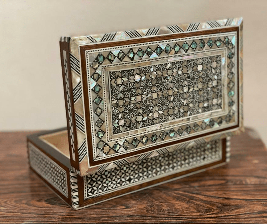 Handmade Wooden Jewelry Box Wood Trinket Storage Wood Box Mother of Pearl Inlay - Laila Hand Made Gifts