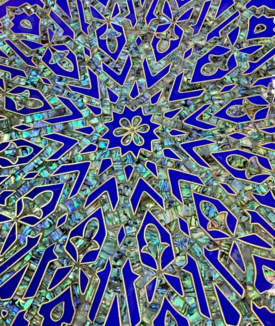 Handmade Wooden End Table Carving Wood Table Home Decor Mother of Pearl Inlay - Laila Hand Made Gifts