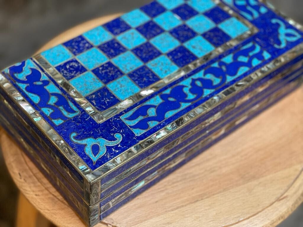 Handmade, Wooden Backgammon Board, Wood Chess Board, Mother of Pearl Inlay (12") - Laila Hand Made Gifts
