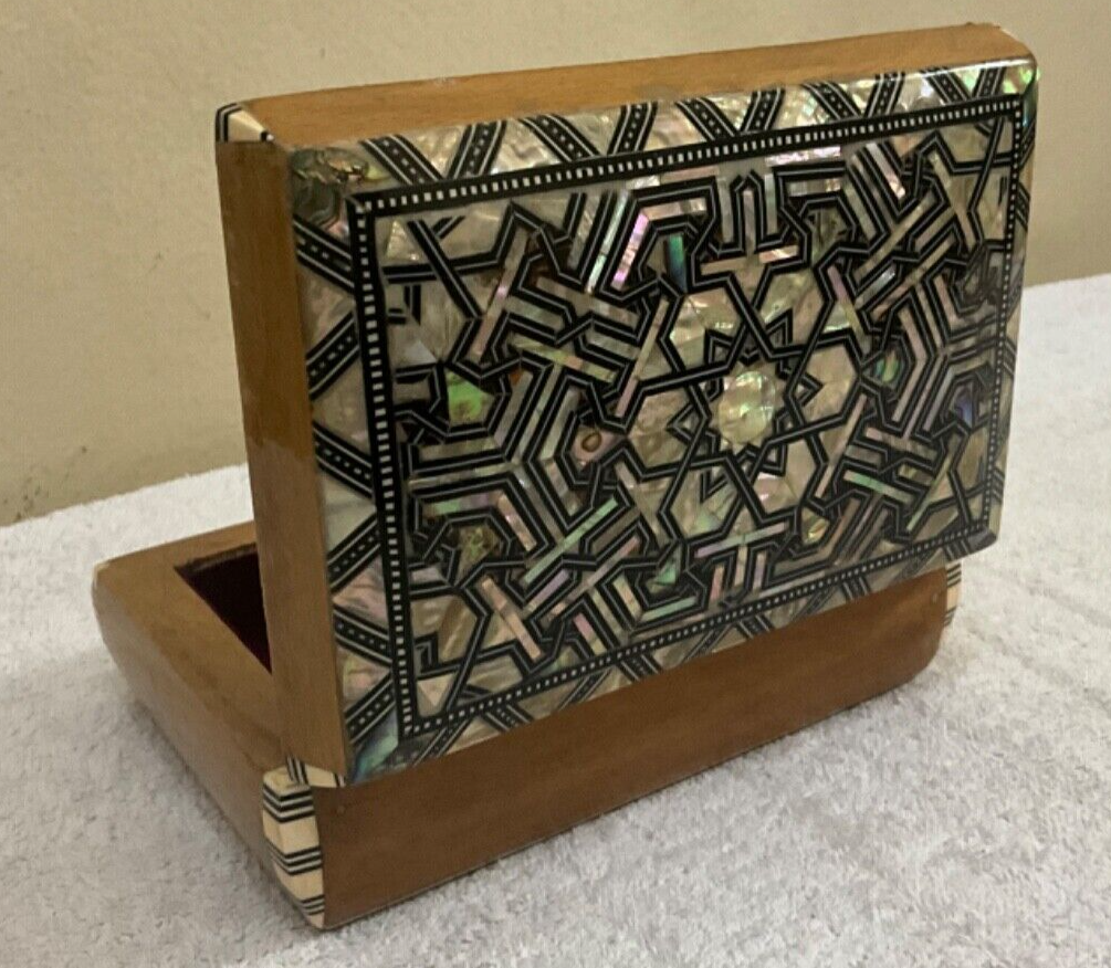 Handmade Wooden Jewelry Box Wood Trinket Storage Wood Box Mother of Pearl Inlay