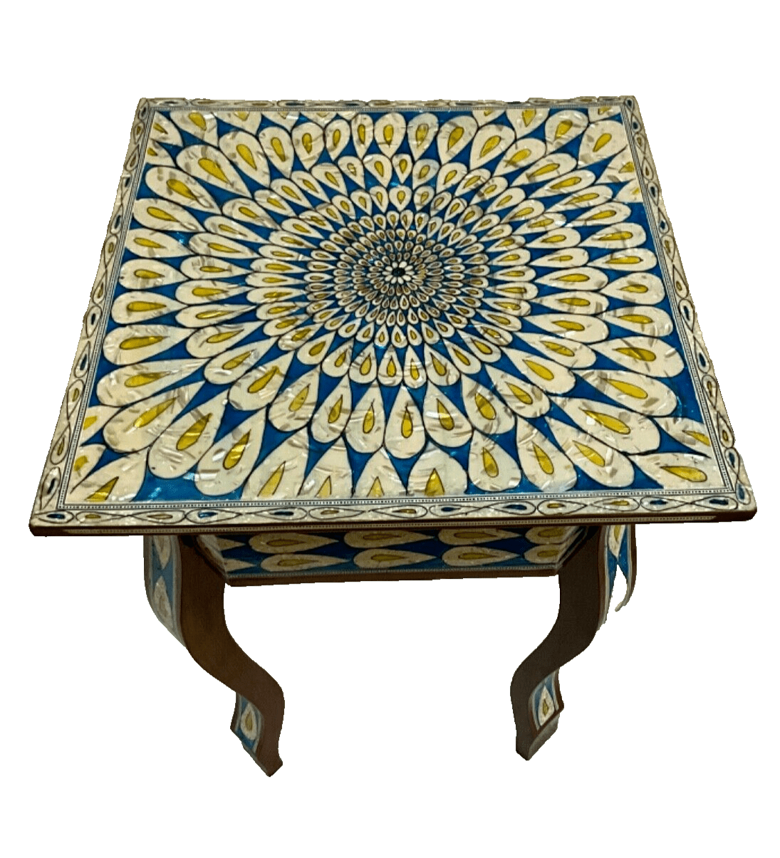 Handmade Wooden End Table Carving Wood Table Home Decor Mother of Pearl Inlay - Laila Hand Made Gifts