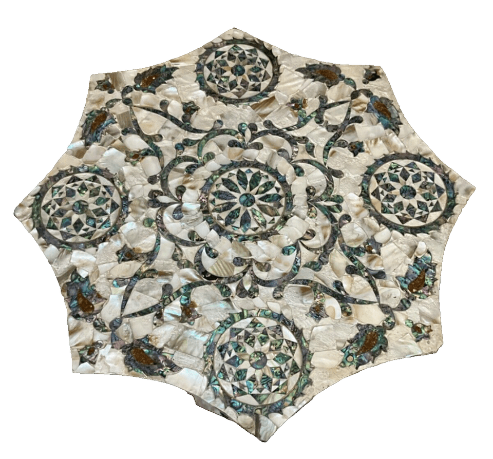 Handmade Wooden End Table Carving Wood Table Home Decor Mother of Pearl Inlay - Laila Hand Made Gifts