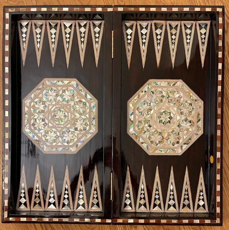 Handmade, Wooden Backgammon Board, Wood Chess Board, Mother of Pearl Inlay (21")