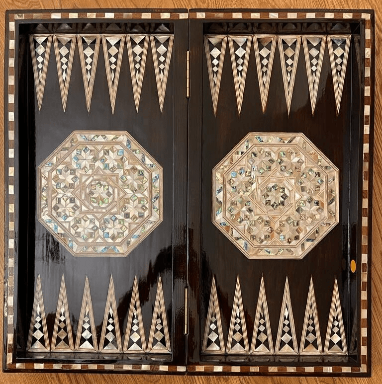 Handmade, Wooden Backgammon Board, Wood Chess Board, Mother of Pearl Inlay (21") - Laila Hand Made Gifts