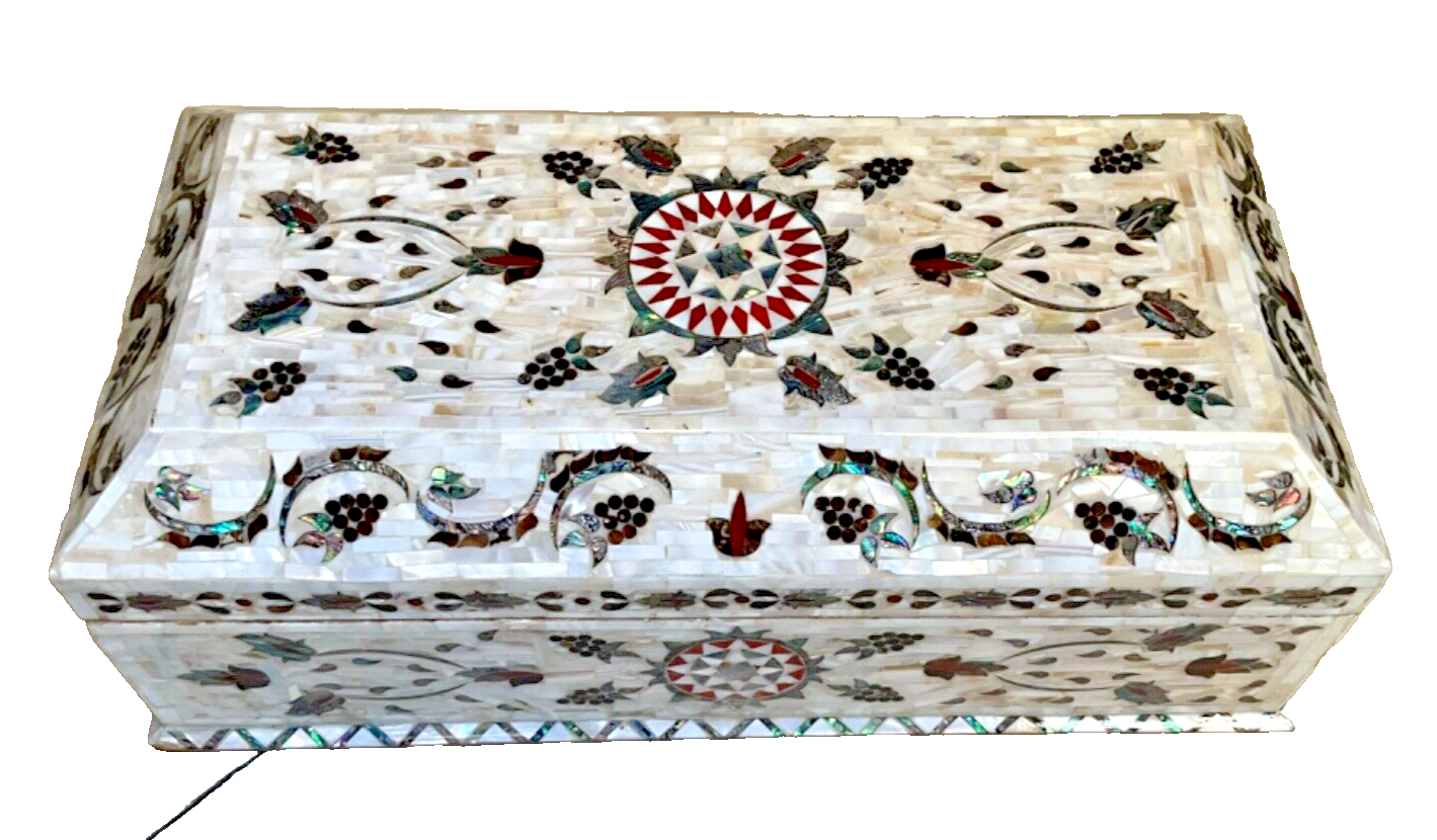Handmade Wooden Jewelry Box Wood Trinket Storage Wood Box Mother of Pearl Inlay