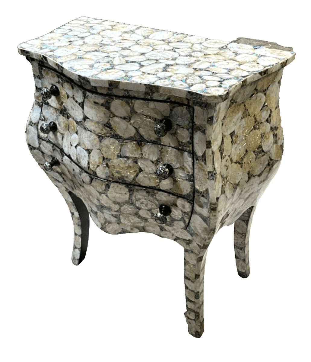 Handmade, Antique Curving Wood Nightstand, Wood End Table, Mother of Pearl Inlay - Laila Hand Made Gifts