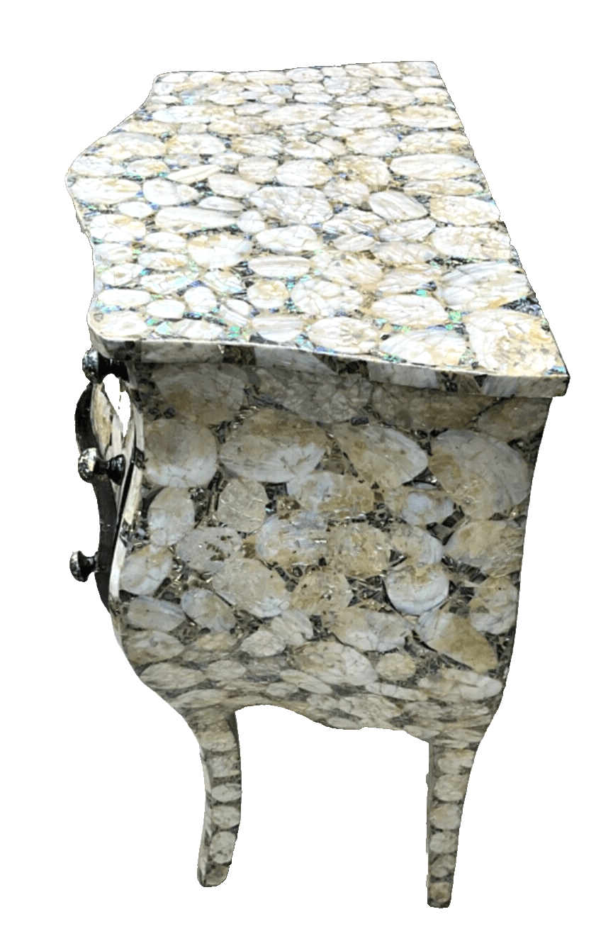 Handmade, Antique Curving Wood Nightstand, Wood End Table, Mother of Pearl Inlay - Laila Hand Made Gifts