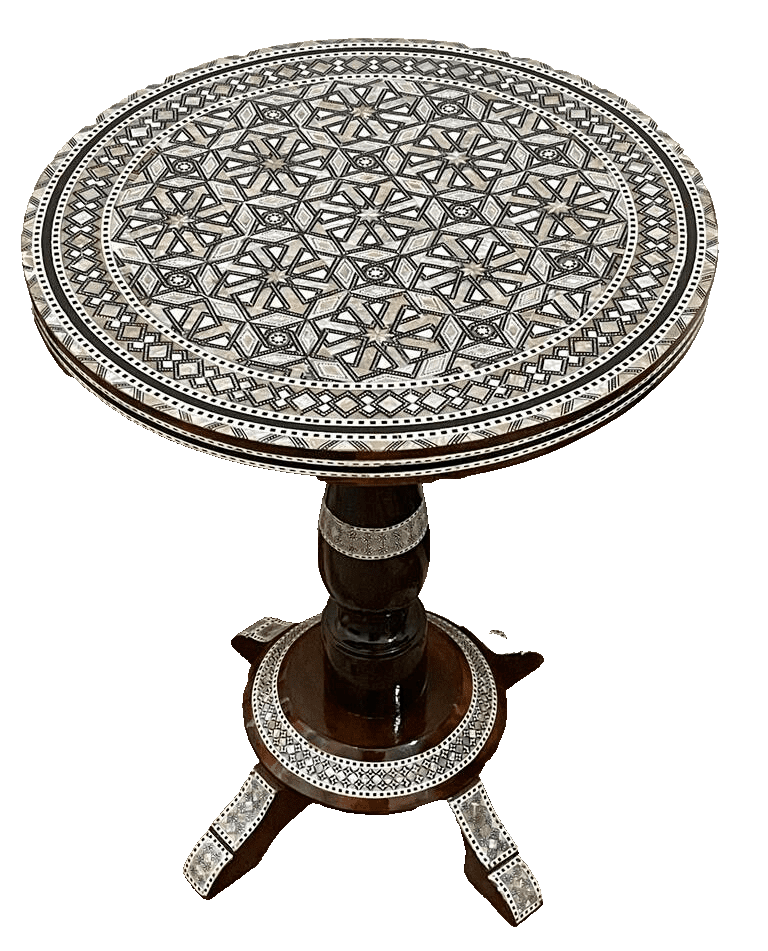 Handmade Wooden End Table Carving Wood Table Home Decor Mother of Pearl Inlay - Laila Hand Made Gifts