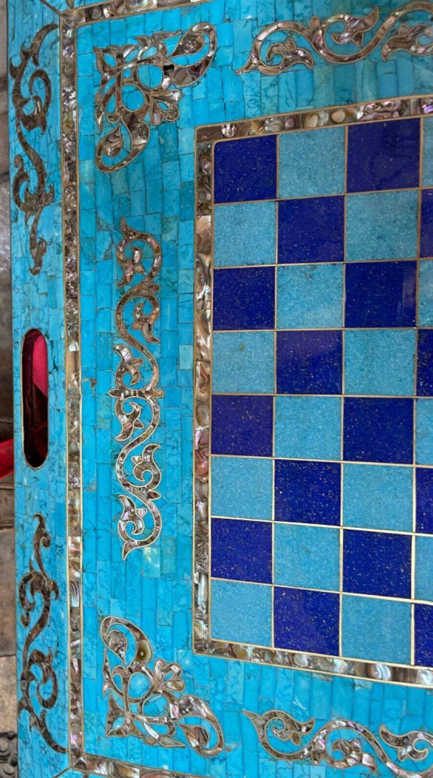 Handmade, Wooden Backgammon Board, Chess Board, Gemstones & Shell Inlay (25.6") - Laila Hand Made Gifts