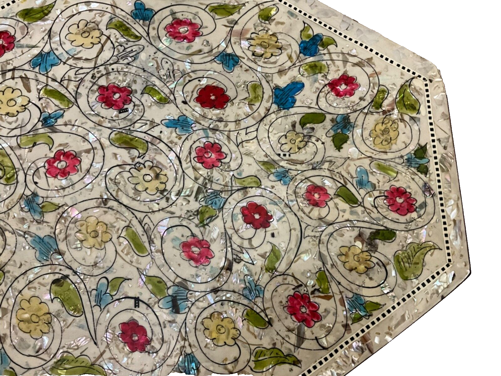 Handmade Wooden End Table Carving Wood Table Home Decor Mother of Pearl Inlay