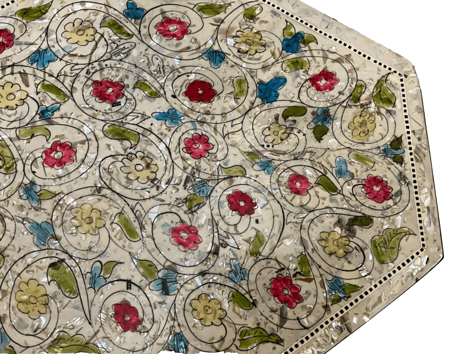 Handmade Wooden End Table Carving Wood Table Home Decor Mother of Pearl Inlay - Laila Hand Made Gifts