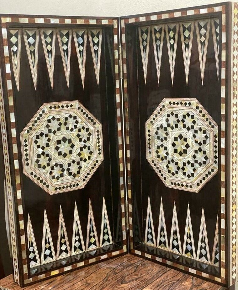 Handmade, Wooden Backgammon Board, Wood Chess Board, Mother of Pearl Inlay (21")