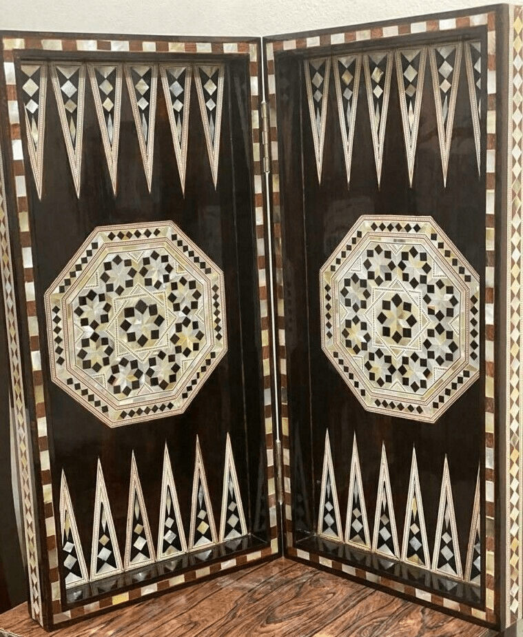 Handmade, Wooden Backgammon Board, Wood Chess Board, Mother of Pearl Inlay (21") - Laila Hand Made Gifts