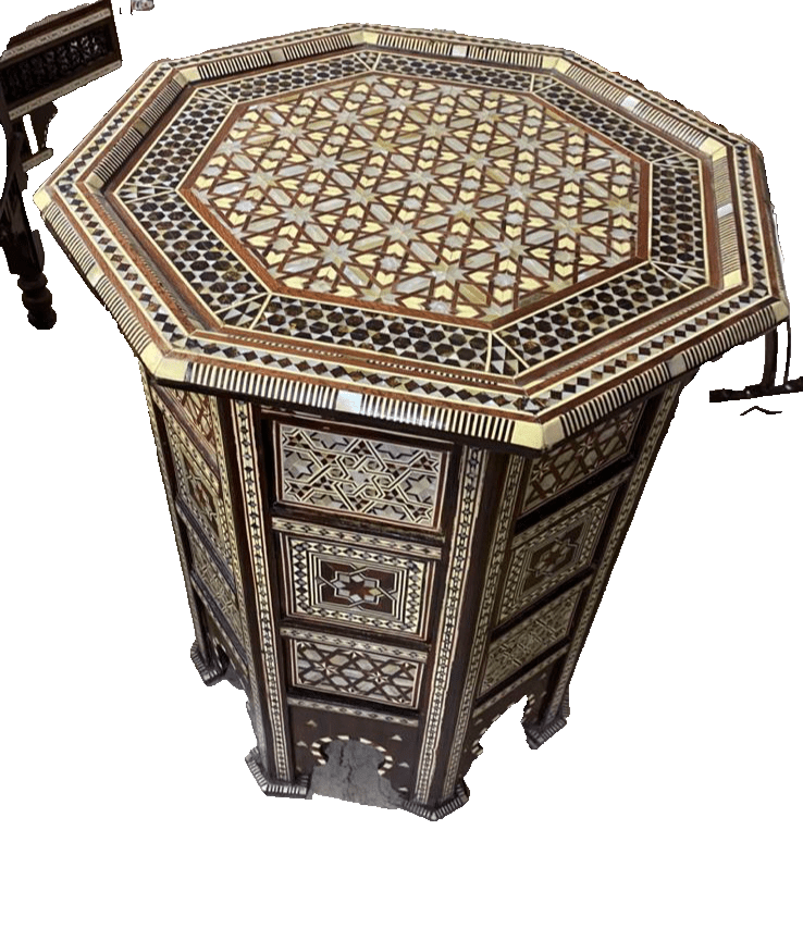 Handmade Wooden End Table Carving Wood Table Home Decor Mother of Pearl Inlay - Laila Hand Made Gifts