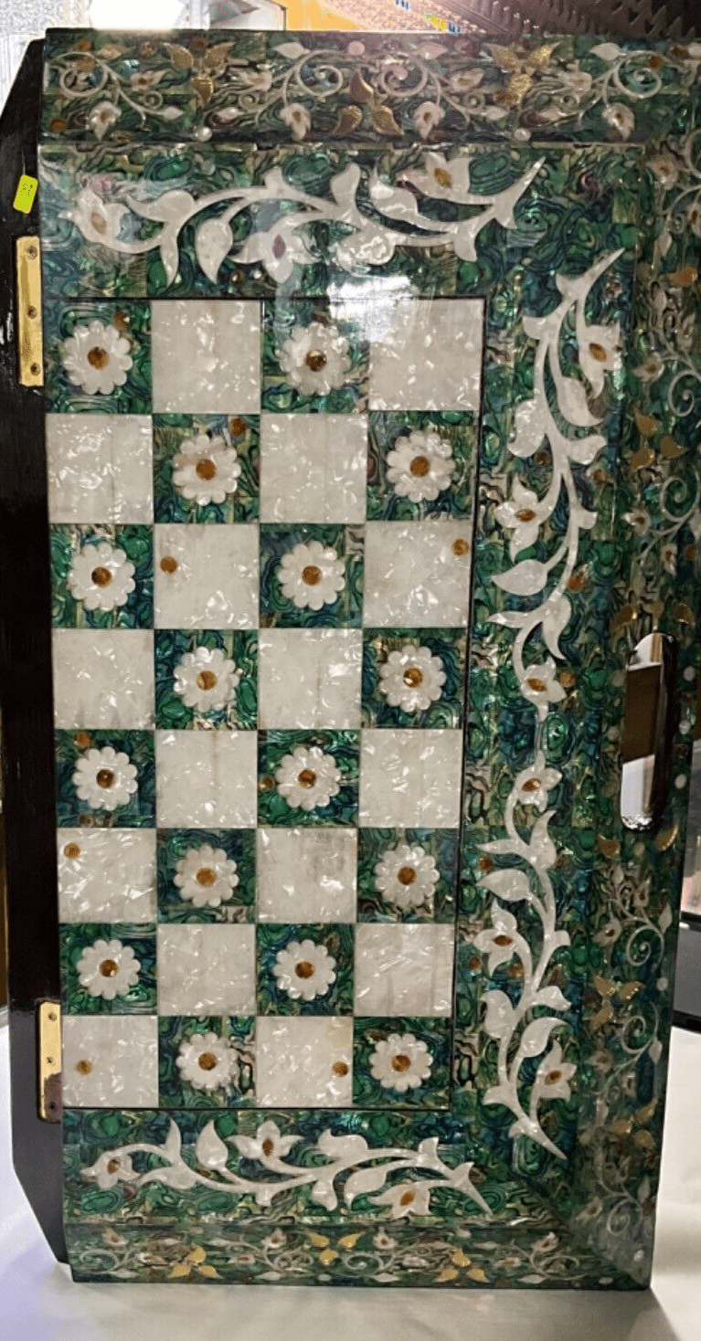 Handmade, Wooden Backgammon Board, Wood Chess Board, Game Board, Mother of Pearl - Laila Hand Made Gifts