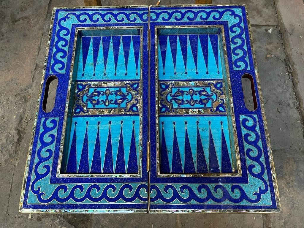 Handmade, Wooden Backgammon Board, Wood Chess Board, Mother of Pearl Inlay 21.6"