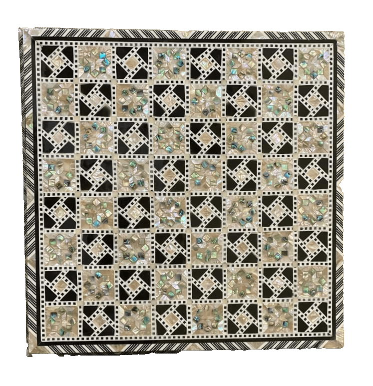 Handmade, Wood Chess Board, Game Board, Unique Board, Inlaid Mother of Pearl 12" - Laila Hand Made Gifts