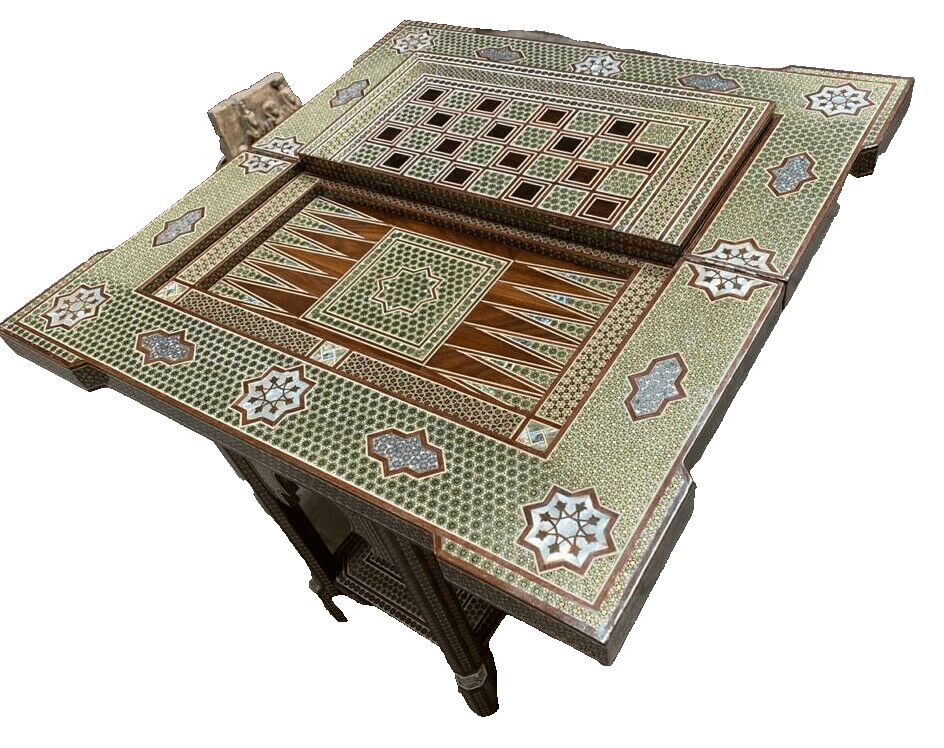 Handmade Game Table Chess Backgammon Board Mother of Pearl Inlay, Board Game - Laila Hand Made Gifts