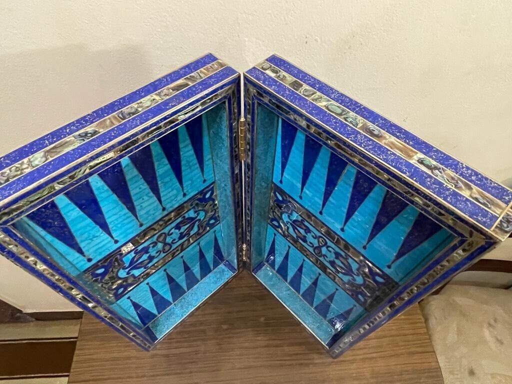 Handmade, Wooden Backgammon Board, Chess Board, Mother of Pearl, Gemstone Inlay