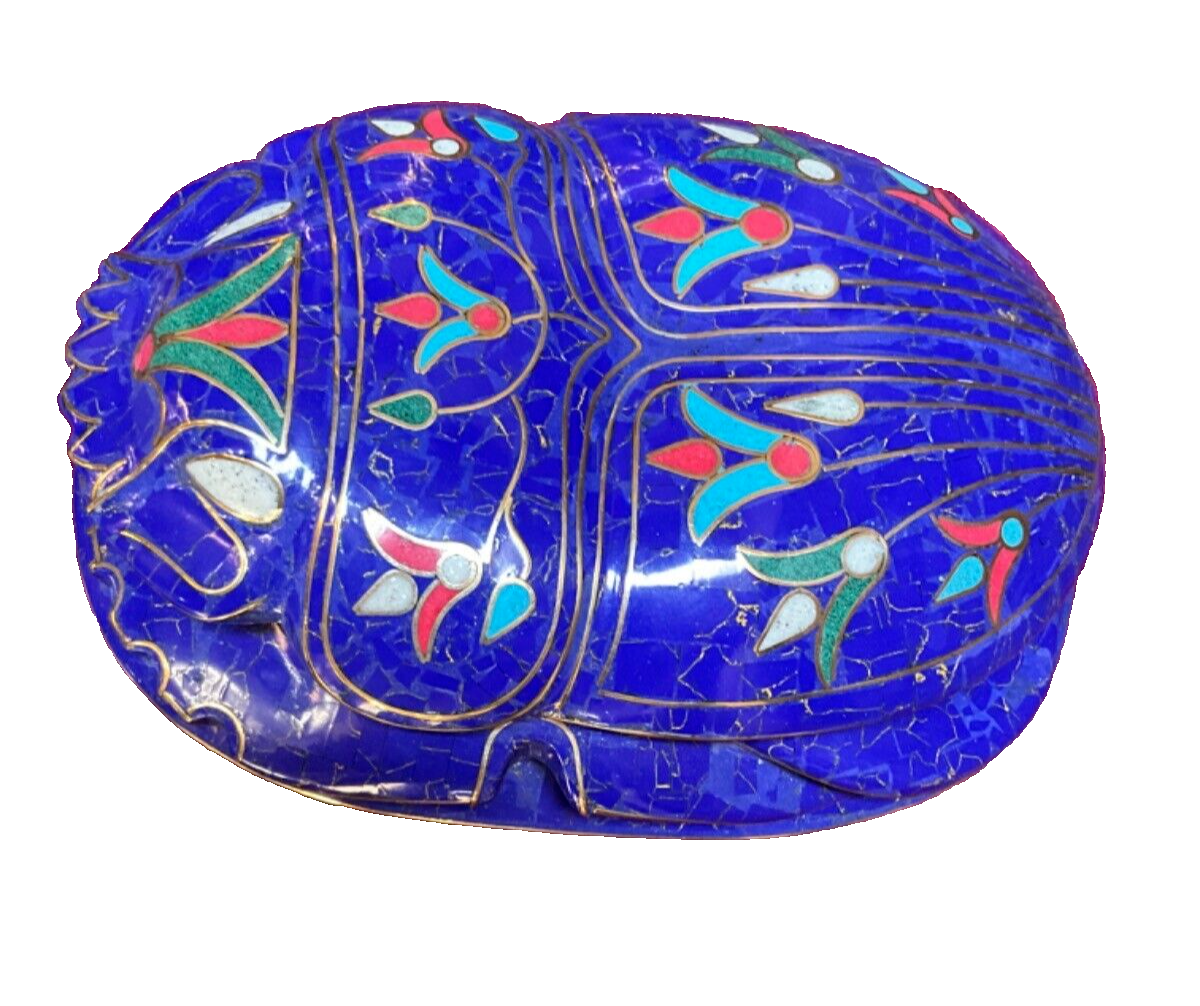 Handmade, Egyptian Pharaonic Scarab , Symbol of Good Luck, Lapis & Turquoise 10"