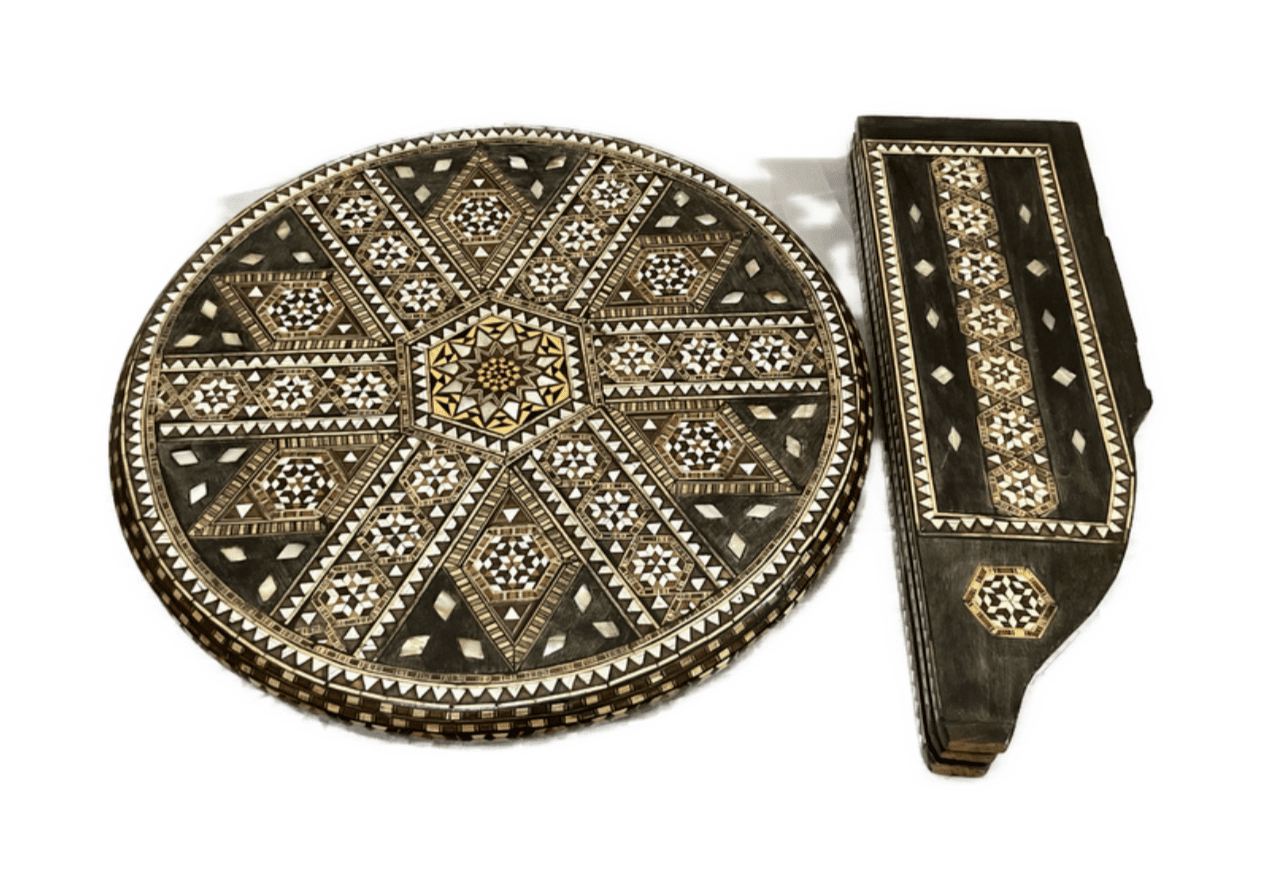 Handmade Wooden End Table Carving Wood Table Home Decor Mother of Pearl Inlay - Laila Hand Made Gifts