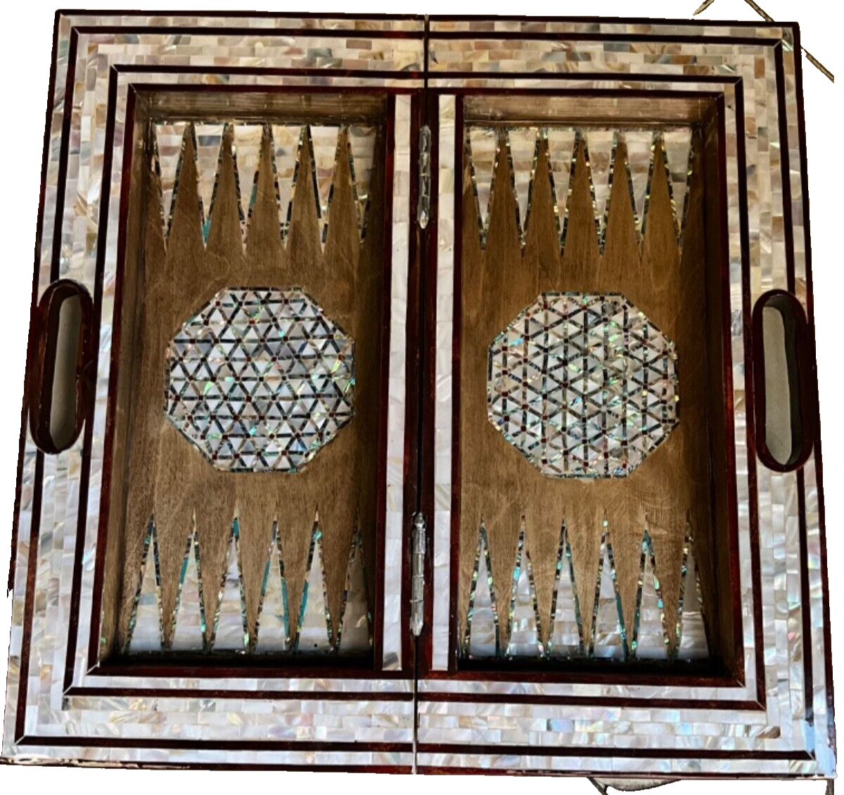 Handmade, Wood Backgammon Board, Wood Chess Board, Game Board Inlaid Shell (17")