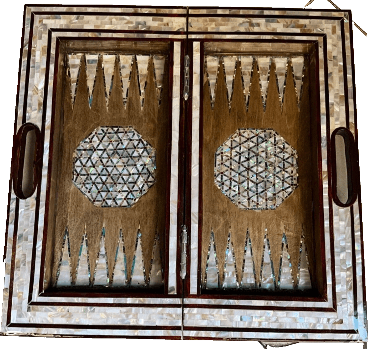 Handmade, Wood Backgammon Board, Wood Chess Board, Game Board Inlaid Shell (17") - Laila Hand Made Gifts