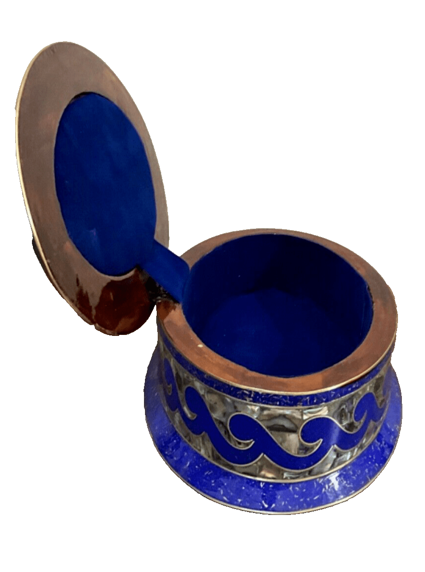 Handmade Lapis & Mother of Pearl Jewelry Box - Oval Trinket Box from Egypt - Laila Hand Made Gifts
