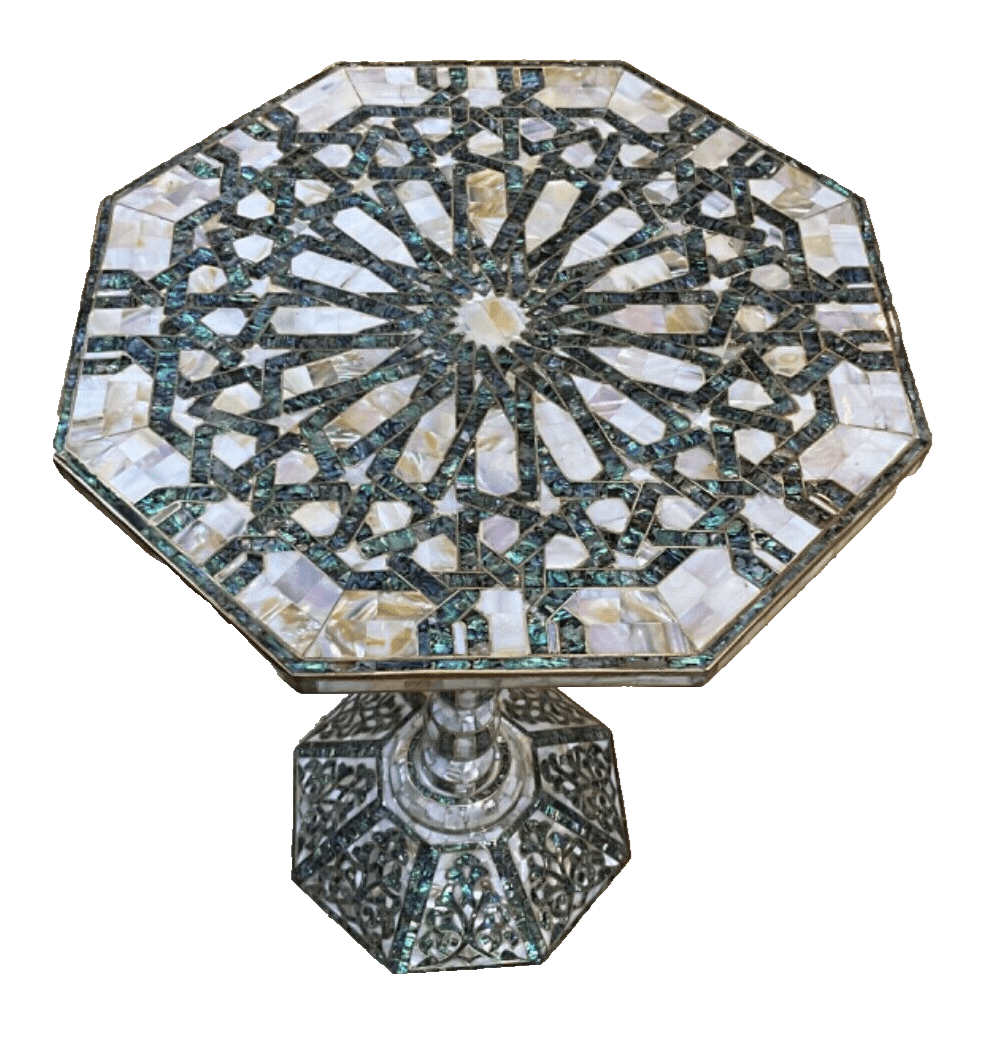 Handmade Wooden End Table Carving Wood Table Home Decor Mother of Pearl Inlay - Laila Hand Made Gifts