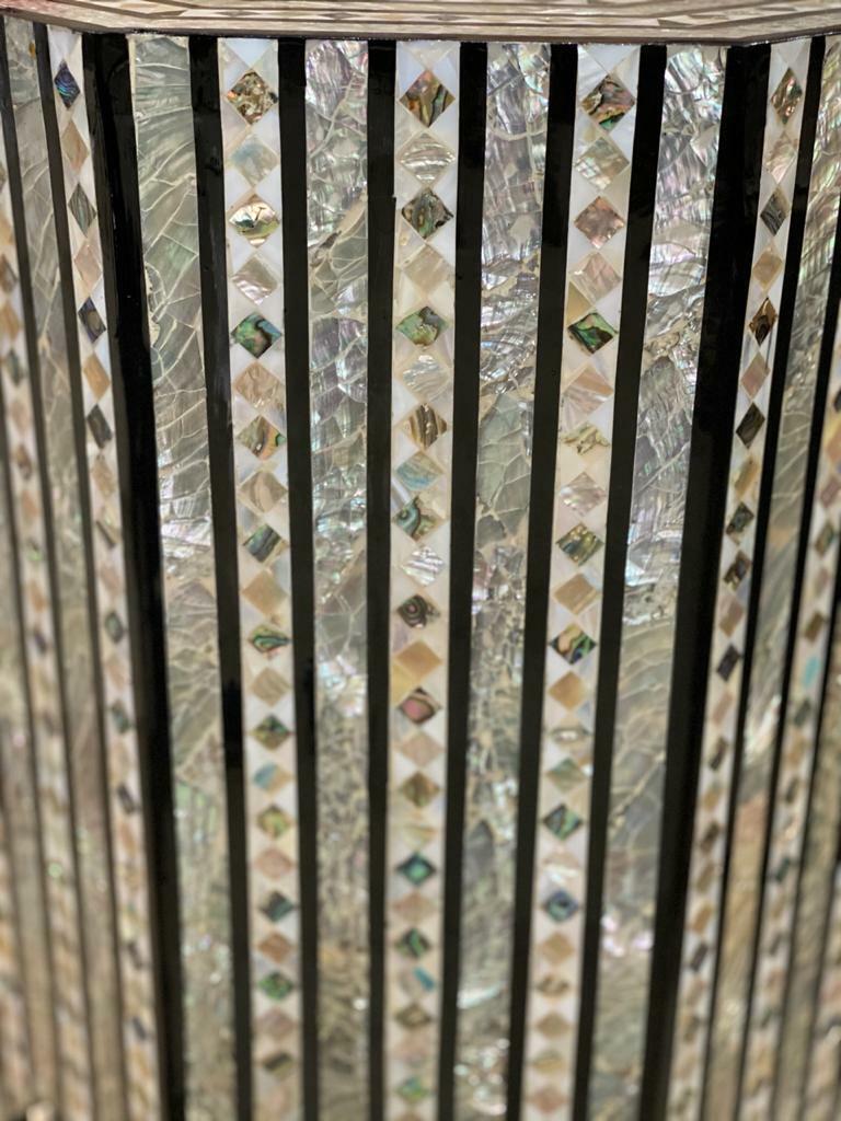 Handmade Wooden End Table Carving Wood Table Home Decor Mother of Pearl Inlay