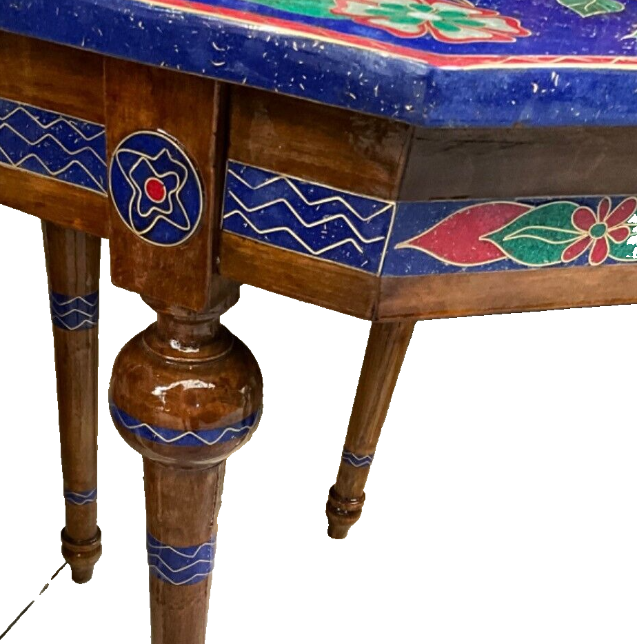 Handmade Wooden End Table Carving Wood Table Home Decor Mother of Pearl Inlay