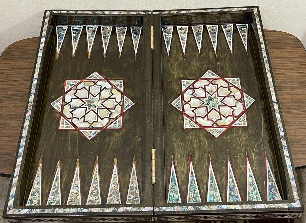 Handmade, Wooden Backgammon Board, Wood Chess Board, Mother of Pearl Inlay (21")