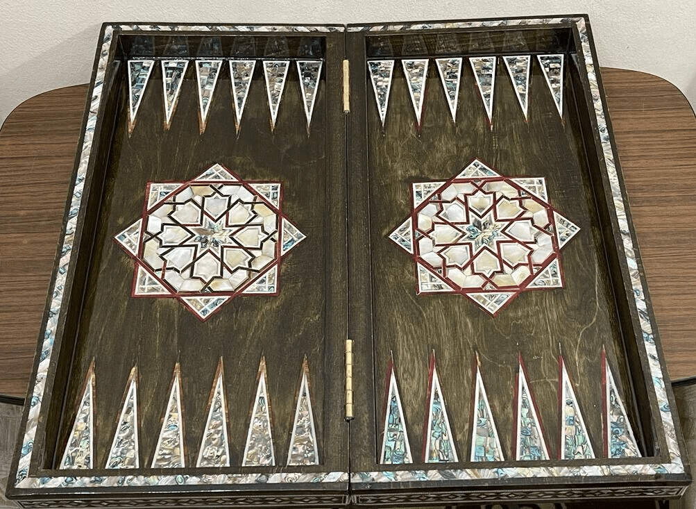 Handmade, Wooden Backgammon Board, Wood Chess Board, Mother of Pearl Inlay (21") - Laila Hand Made Gifts