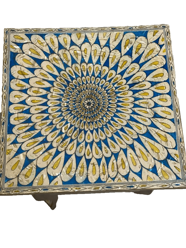 Handmade Wooden End Table Carving Wood Table Home Decor Mother of Pearl Inlay - Laila Hand Made Gifts
