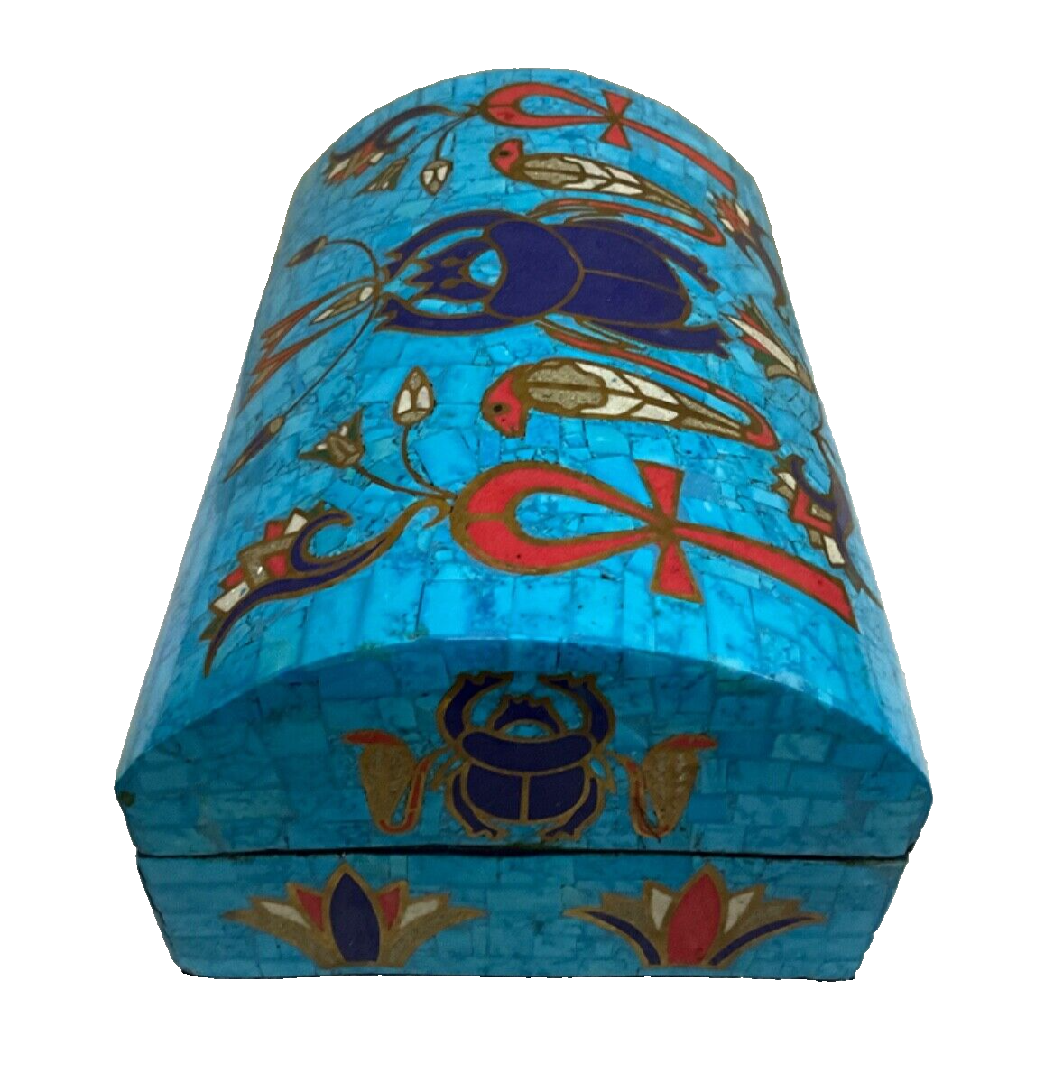 Handmade Antique Wood Jewelry Box, Gift Box, Wood Box, Inlaid Gemstones & Copper