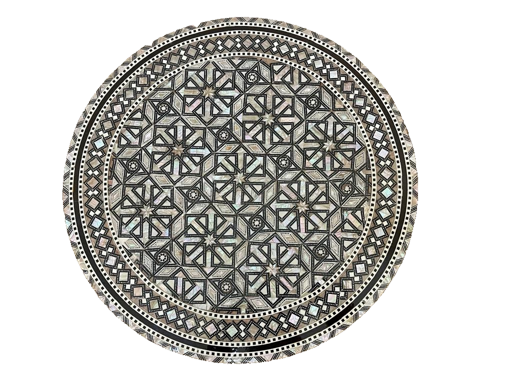 Handmade Wooden End Table Carving Wood Table Home Decor Mother of Pearl Inlay