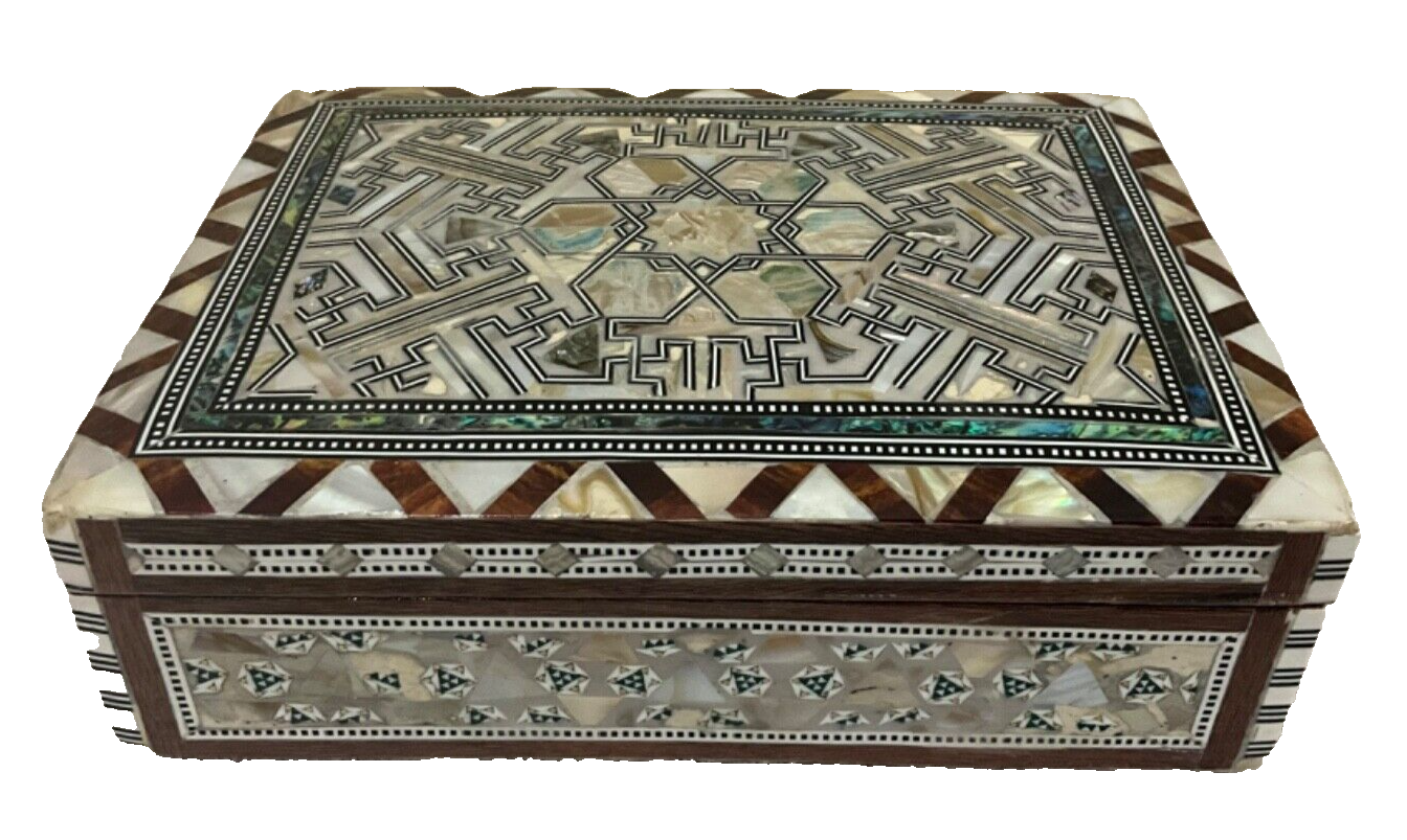 Handmade Wooden Jewelry Box Wood Trinket Storage Wood Box Mother of Pearl Inlay