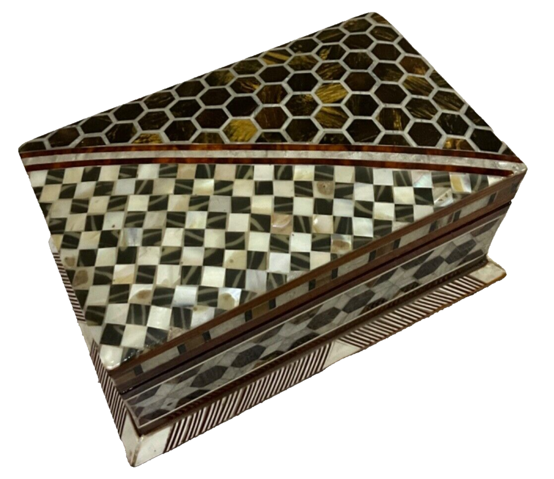 Handmade Wooden Jewelry Box Wood Trinket Storage Wood Box Mother of Pearl Inlay