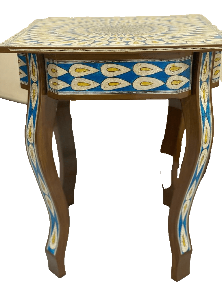 Handmade Wooden End Table Carving Wood Table Home Decor Mother of Pearl Inlay - Laila Hand Made Gifts
