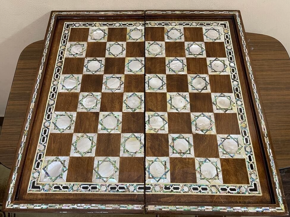 Handmade, Wooden Backgammon Board, Wood Chess Board, Mother of Pearl Inlay (20")