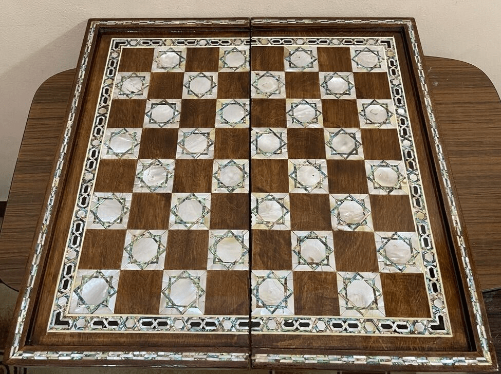 Handmade, Wooden Backgammon Board, Wood Chess Board, Mother of Pearl Inlay (20") - Laila Hand Made Gifts