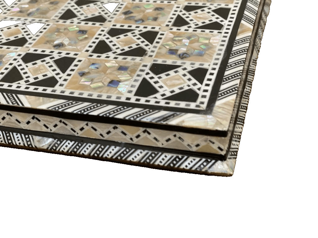 Handmade, Wood Chess Board, Game Board, Unique Board, Inlaid Mother of Pearl 12" - Laila Hand Made Gifts